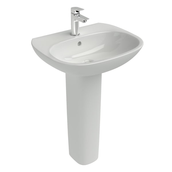 Ideal Standard Tesi complete bathroom suite with straight bath, radius bathscreen, taps, panel and waste