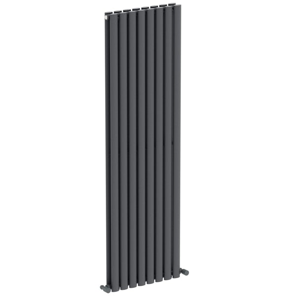 Mode Tate anthracite grey double vertical radiator 1600 x 480 with angled valves