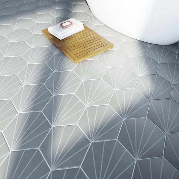 Moonbeam grey glazed porcelain wall and floor tiles 267x232mm