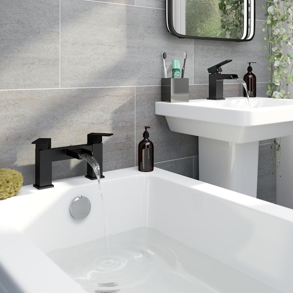 Orchard Derwent black waterfall basin and bath mixer tap pack