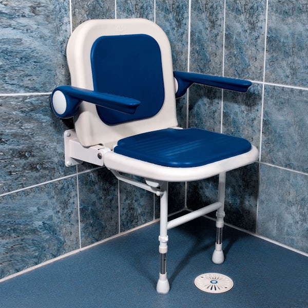 AKW Advanced folding shower seat with moulded seat and full padding blue