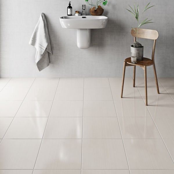 British Ceramic Tile Linear sand beige gloss tile 331mm x 331mm