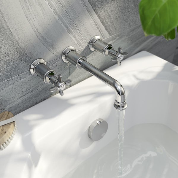 The Bath Co. Windsor chrome 3 tap hole wall mounted basin mixer tap