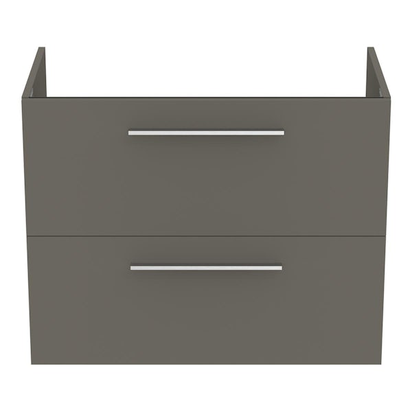Ideal Standard i.life A quartz grey matt wall hung vanity unit with 2 drawers and brushed chrome handles 840mm