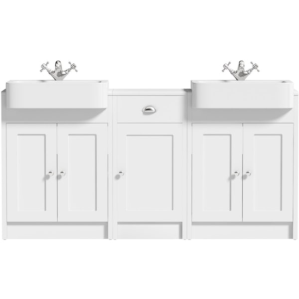 The Bath Co. Dulwich matt white floorstanding double vanity unit and basin with storage combination