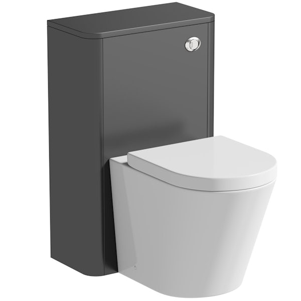 Mode Carter slate gloss grey back to wall unit and contemporary toilet with soft close seat