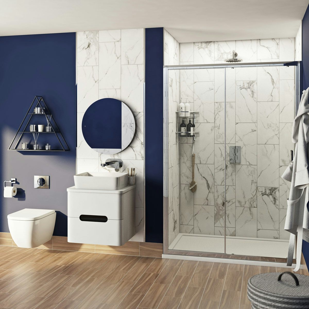 Mode Ellis complete bathroom suite with shower door, tray, shower and taps 1600mm