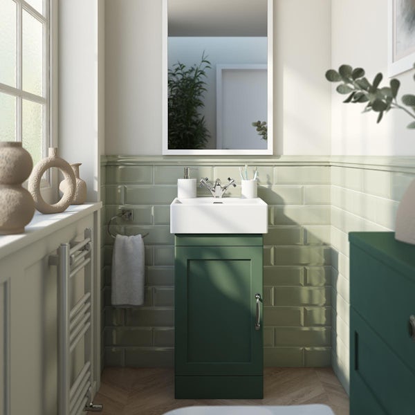 The Bath Co. Aylesford nordic green floorstanding vanity unit and ceramic basin 400mm