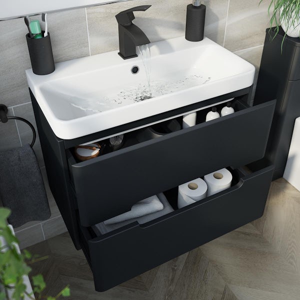 Mode Lois graphite wall hung vanity unit and ceramic basin 700mm with tap