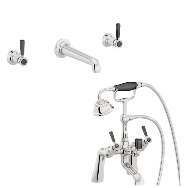 The Bath Co. Beaumont lever wall mounted basin and bath shower mixer tap pack