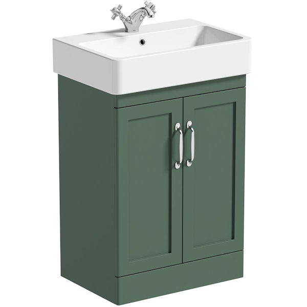 The Bath Co. Aylesford nordic green floorstanding vanity unit and ceramic basin 575mm