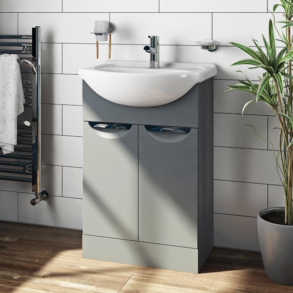 Orchard Elsdon stone grey floorstanding vanity unit and ceramic basin 550mm with tap & waste
