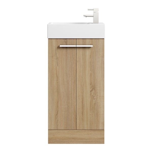 Clarity Compact oak floorstanding vanity unit and basin 410mm with tap