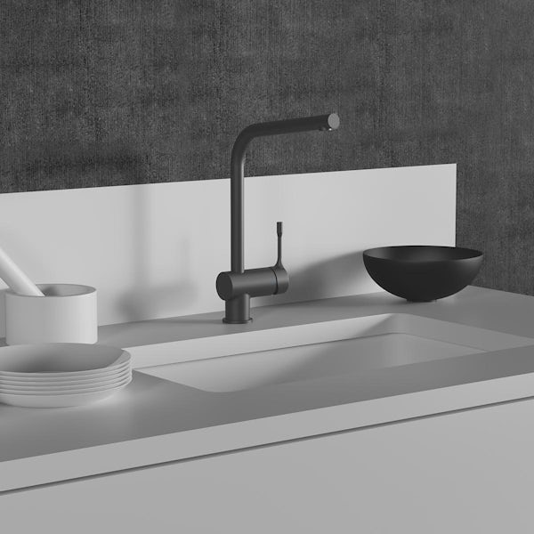 Ideal Standard Ceralook single lever l-shape spout kitchen mixer tap in silk black
