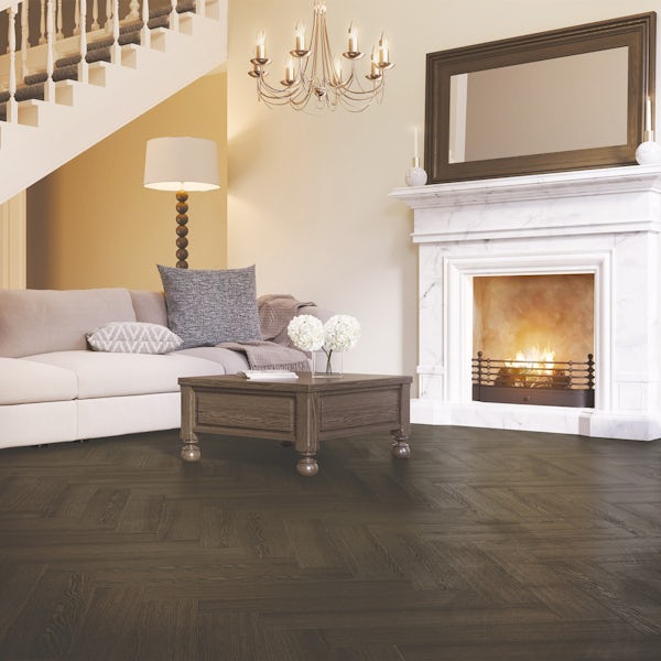 Tuscan Modelli Herringbone black stained multiply brushed engineered wood flooring