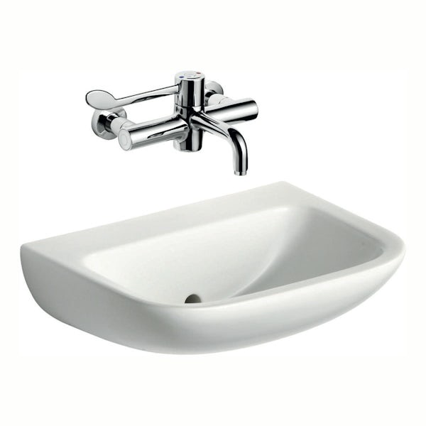 Armitage Shanks Contour 21 wall hung basin 500mm no overflow and Markwik 21 panel mounted basin mixer tap with Bioguard outlet and detachable spout