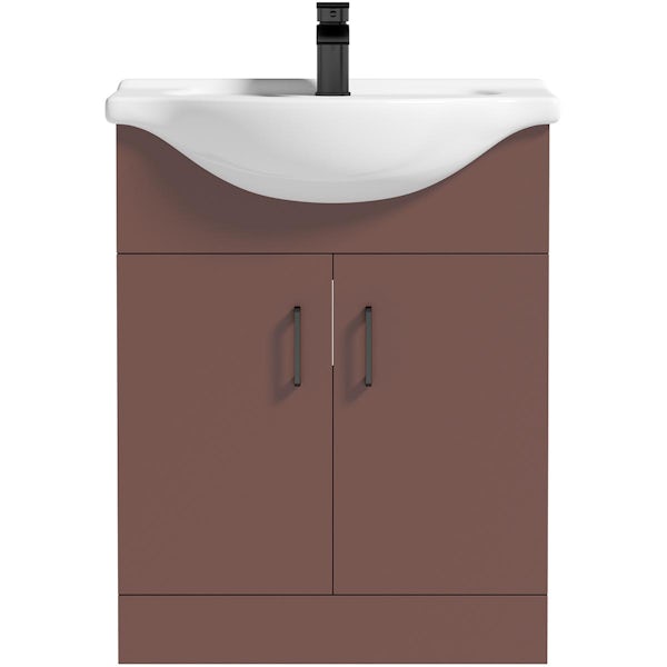 Orchard Lea tuscan red floorstanding vanity unit with black handle and ceramic basin 650mm