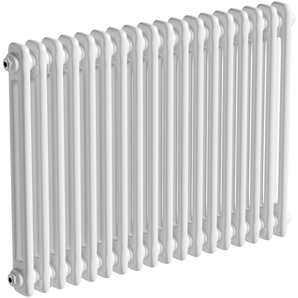 The Bath Co. Camberley white 2 column radiator 600 x 834 with angled valves