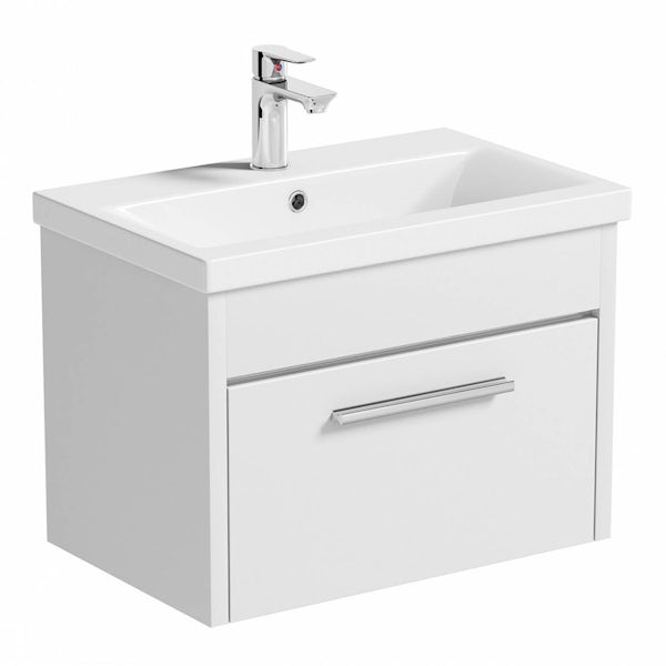 Clarity white wall hung vanity unit and ceramic basin 600mm with tap