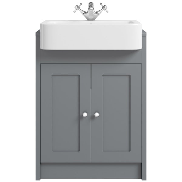 The Bath Co. Dulwich stone grey semi recessed vanity with basin 600mm