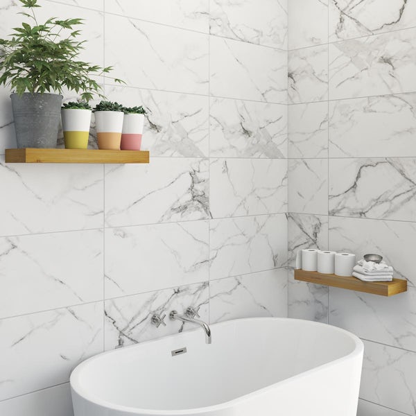 Calcolo Storm white marble effect matt wall and floor tile 300mm x 600mm