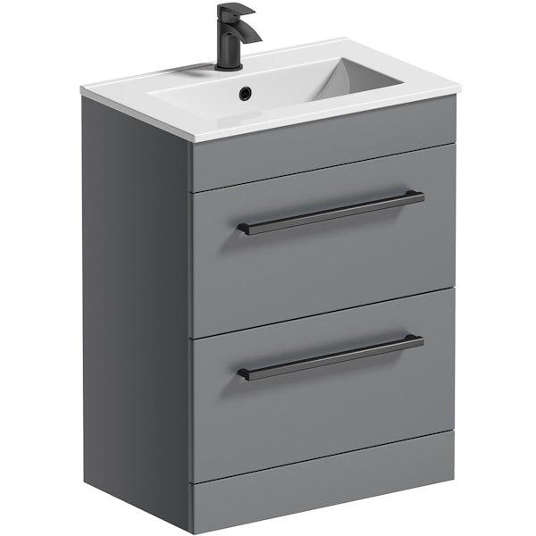 Orchard Derwent stone grey furniture package with black handle floorstanding vanity unit 600mm