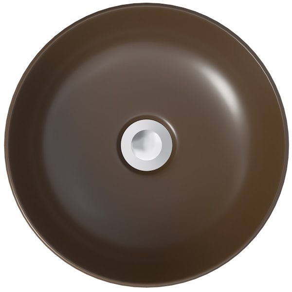 Upside Brown countertop round basin 355mm with waste