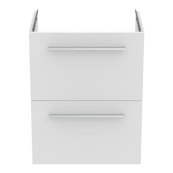 Ideal Standard i.life S matt white wall hung vanity unit with 2 drawers and brushed chrome handles 500mm