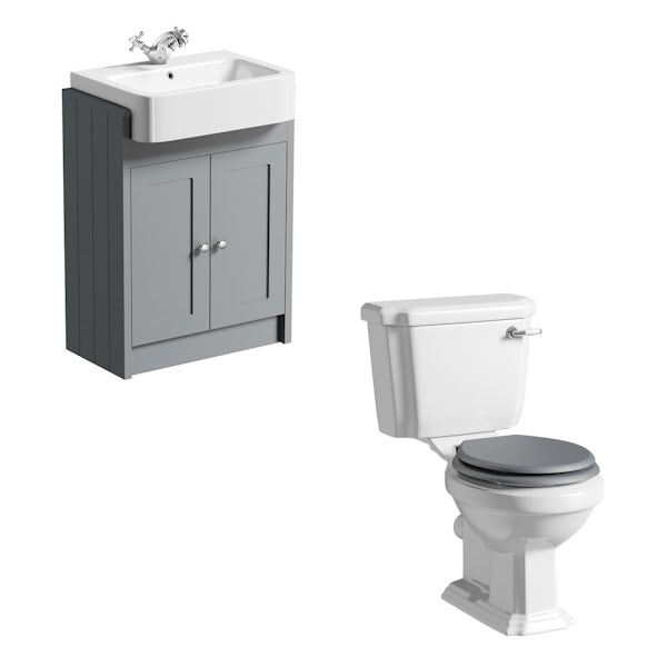 The Bath Co. close coupled toilet and stone grey vanity unit suite 600mm