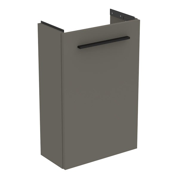 Ideal Standard i.life S quartz grey matt compact basin unit with 1 door and black handle 410mm