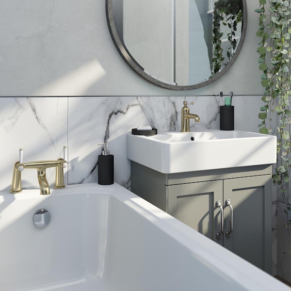 The Bath Co. Aylesford Vintage brushed brass mono basin and bath mixer tap pack