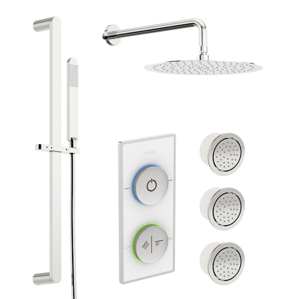 SmarTap white smart shower system with complete round wall shower set