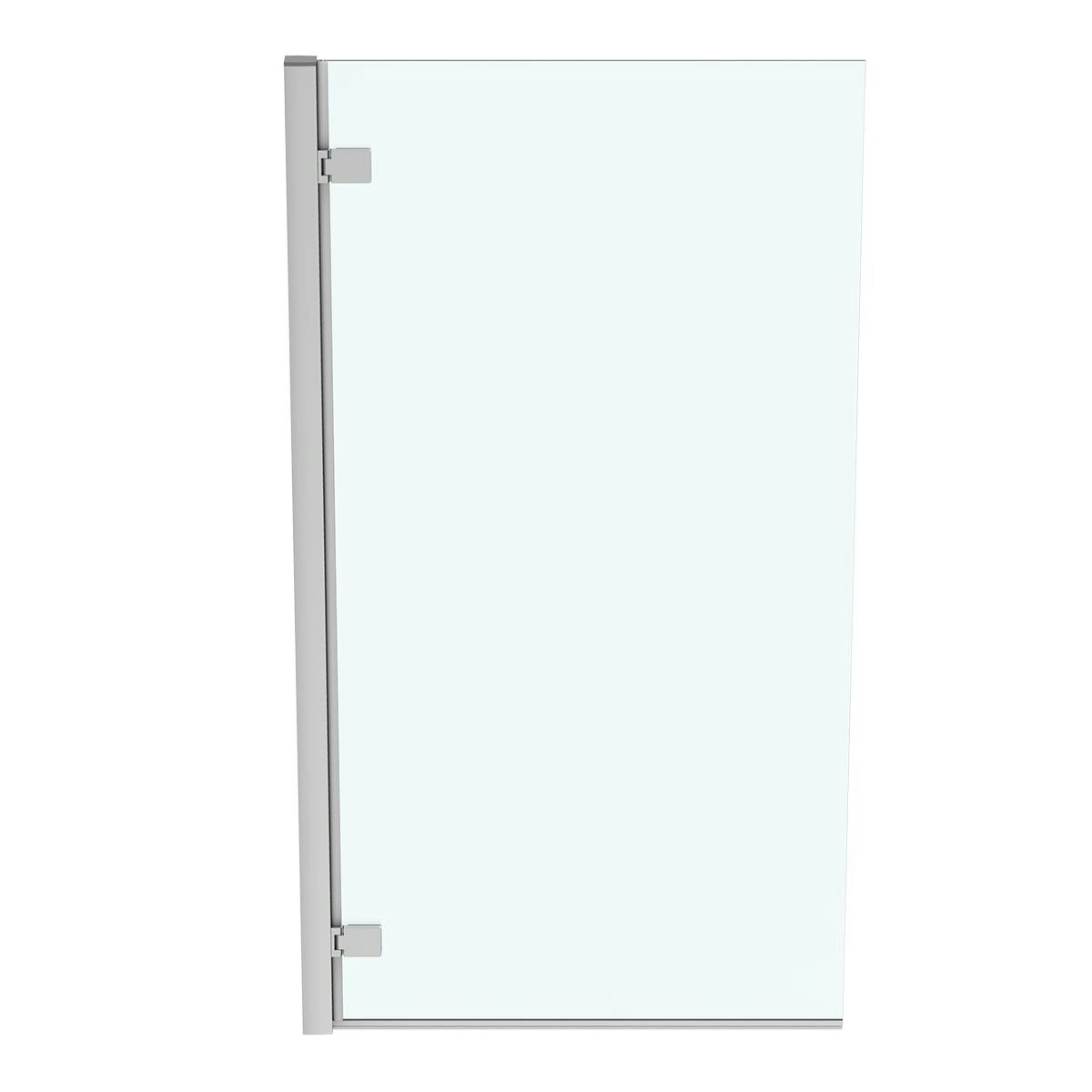 Ideal Standard i.life left hand hinged angle bathscreen with Idealclean clear glass in bright silver
