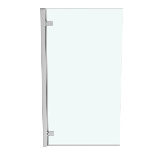 Ideal Standard i.life left hand hinged angle bathscreen with Idealclean clear glass in bright silver