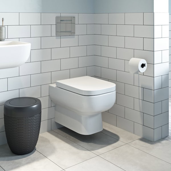 RAK Series 600 wall hung toilet with soft close seat and Grohe wall mounting frame