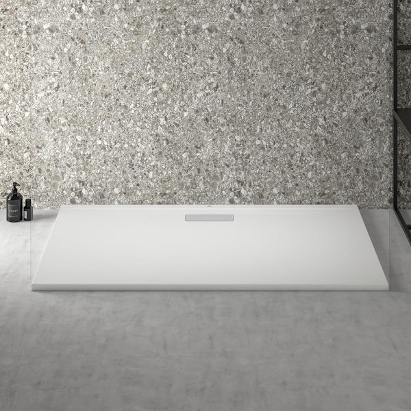 Ideal Standard Ultraflat 1400 x 800mm rectangular shower tray in silk white with waste