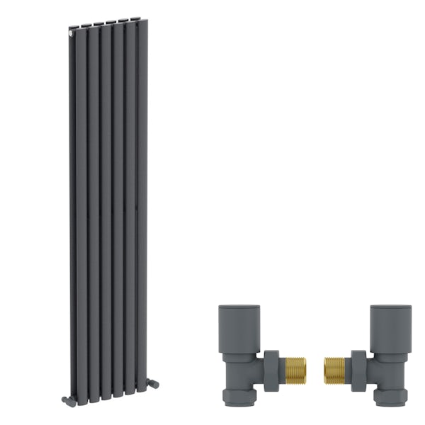 Mode Tate anthracite grey double vertical radiator 1600 x 360 with angled valves