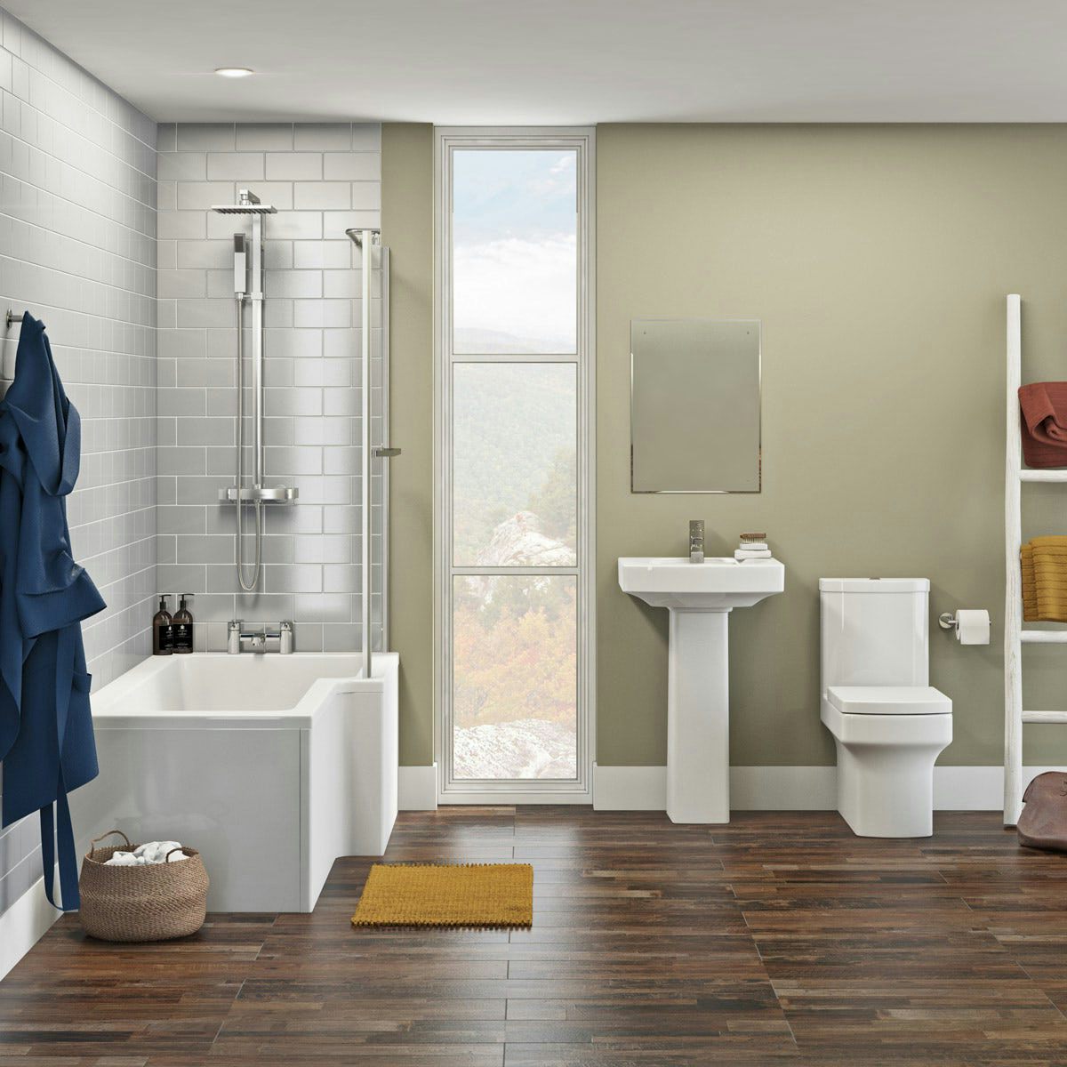 Orchard Wye  bathroom suite with right handed L shaped shower bath 1700 x 850