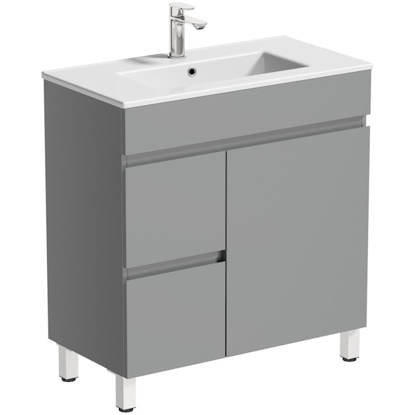 Orchard Thames satin grey floorstanding vanity unit and ceramic basin 760mm with tap