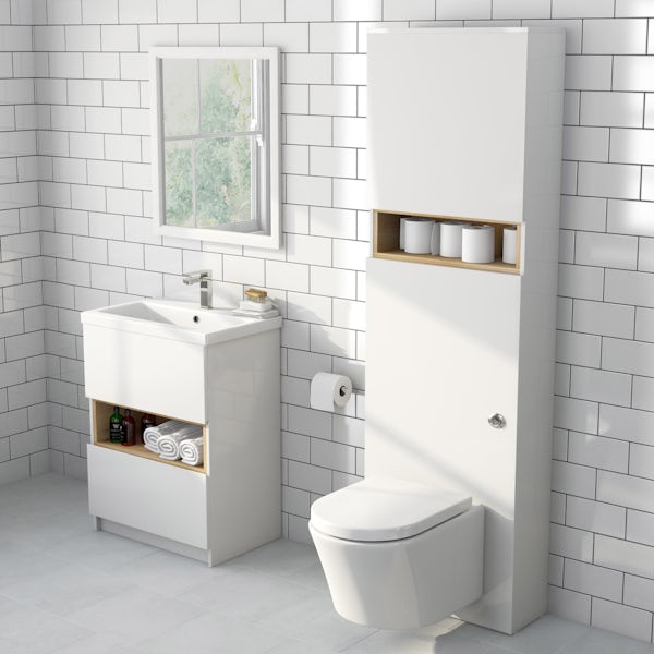 Mode Tate white & oak tall back to wall toilet unit