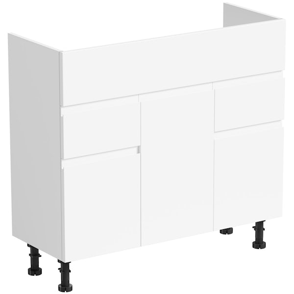 Orchard Wharfe white straight medium storage fitted furniture pack with black worktop