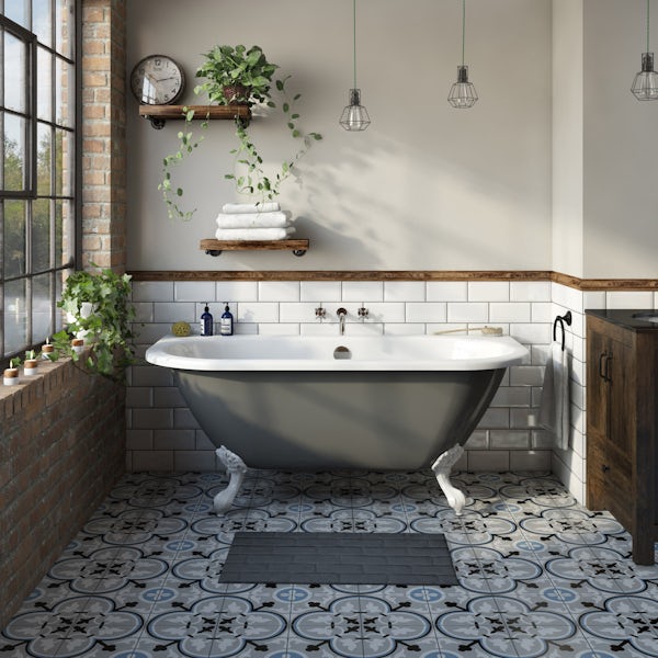 The Bath Co. Dalston grey back to wall freestanding bath with white ball and claw feet