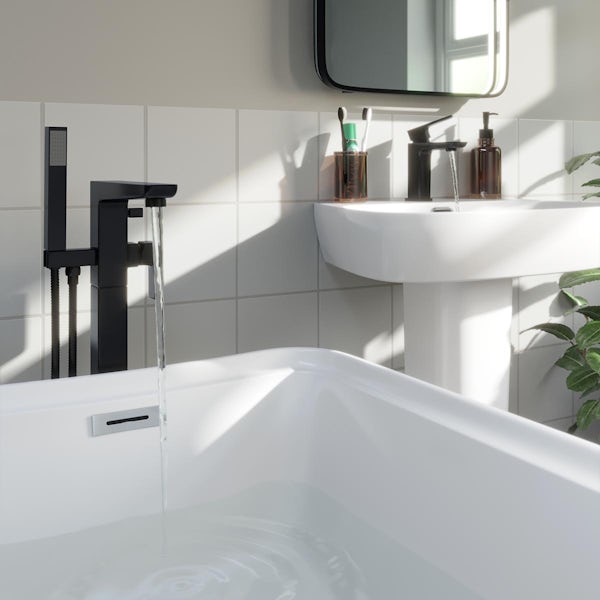 Mode Foster black basin and freestanding bath tap pack