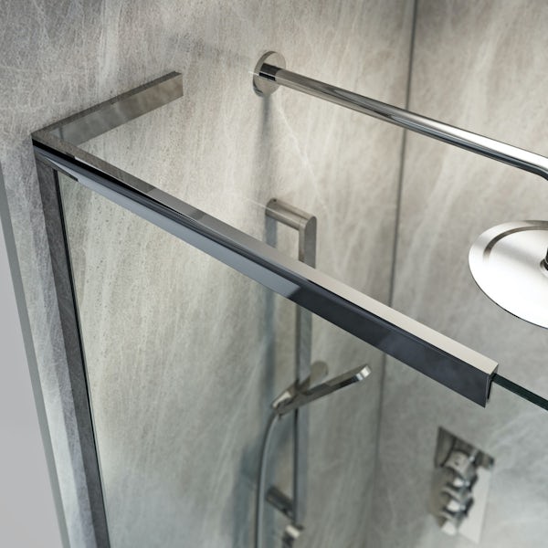 Mode 8mm spacious walk in shower enclosure pack with return panel and walk in tray