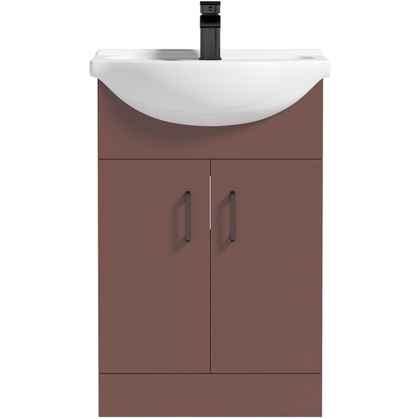 Orchard Lea tuscan red floorstanding vanity unit with black handle and ceramic basin 550mm