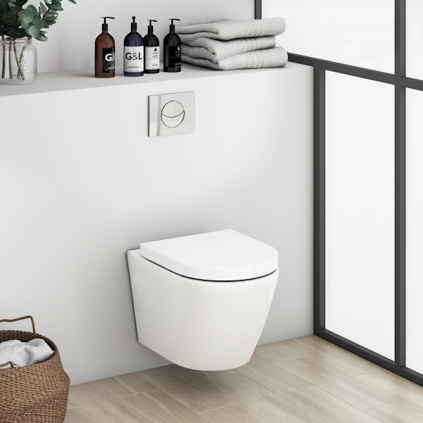 Mode Harrison rimless wall hung toilet inc soft close seat and wall mounting frame