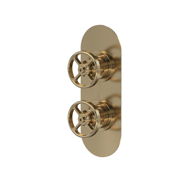 Mode Hicks industrial two outlet twin valve in brushed brass