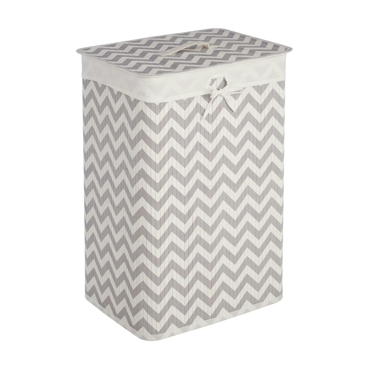 Accents Natural bamboo white and grey chevron rectangular laundry basket