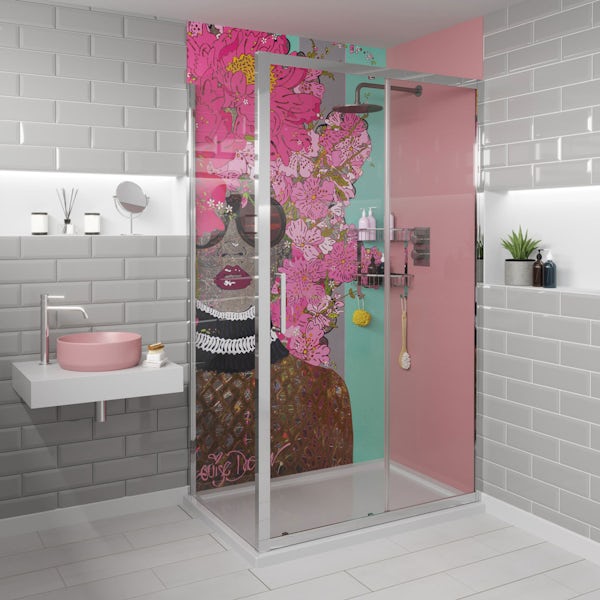 Louise Dear Kiss Kiss Bam Bam acrylic shower wall panel with 1200 x 800mm rectangular enclosure