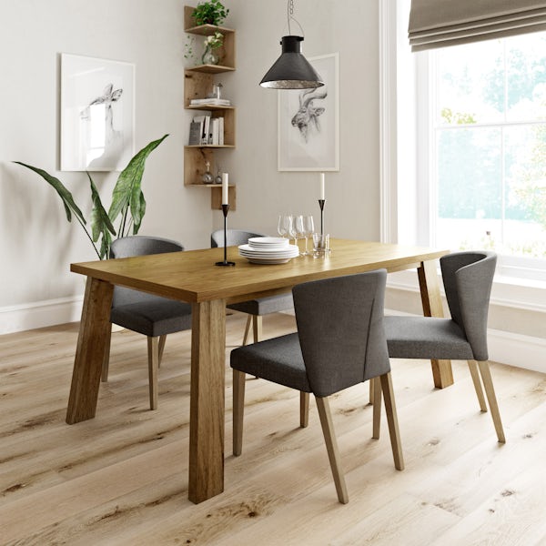 Lincoln Oak Table with 4x Hudson grey chairs
